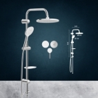 BARA DUS CU DIFUZOR 240 MM + DIFUZOR 130 MM SUPORT REGLABIL DELUXE CHROME 150 CM
