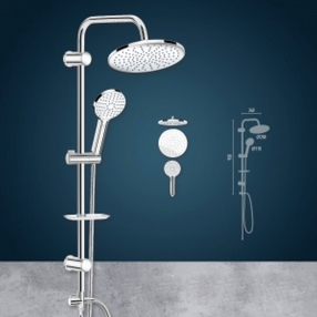 BARA DUS CU DIFUZOR 250 MM X 25 MM + DIFUZOR 95 MM X 120 MM SUPORT REGLABIL MAXIMA CROM 150 CM