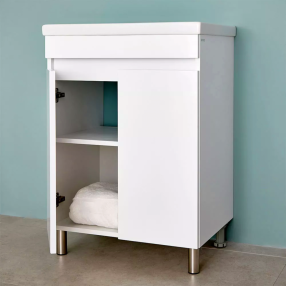 DULAP PENTRU BAIE PE PARDOSEALĂ BAYRO TREND DUO SUB LAVOAR COMO/MODUO 600,LAVOAR APLICAT CERSANIT COMO 600X450X165  ALB MAT